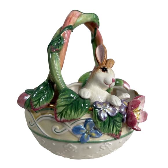 Fitz and Floyd Classics Bunny Basket Planter Floral Ceramic Easter Spring Decor - Picture 7 of 12